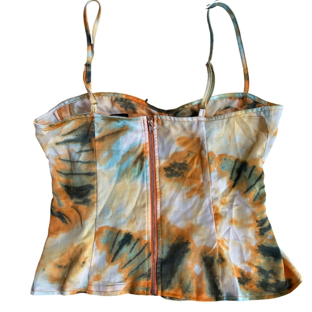 PrettyLittleThing Orange Tie Dye Structured Corset Top SZ 10 Summer Festival - Picture 7 of 7
